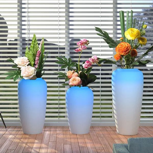 Mediterranean European Elegant Morandi Blue White Tall Ceramic Vase For Hallway Decor photo-4