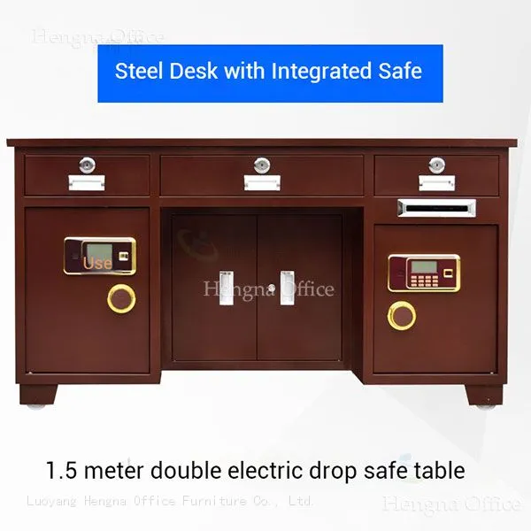 Modern Steel Desk With Built-in Safe Box for Home Office; Compact 3-Drawer Design for Private File Organization photo-3