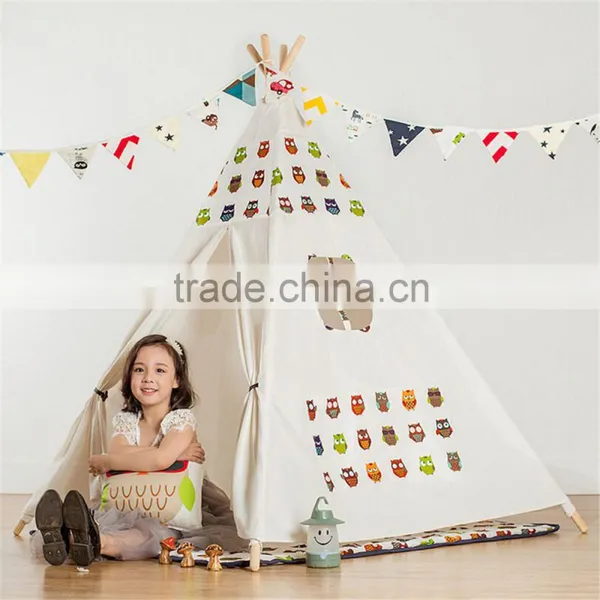 Playhouse-Printed Owl-Preassemble Teepee Canopy Canvas Tent For Kids Cotton One Person Canvas Tent photo-5