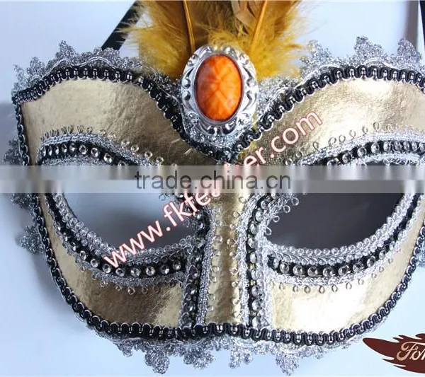 Gold Feather Mardi Gras Masquerade Birthday Party Mask With Cock Feather Mask photo-2
