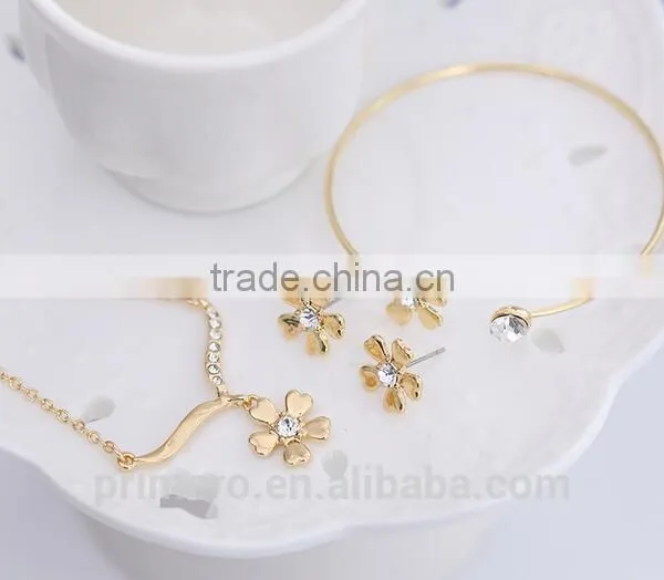 Summer Wedding Jewelry Sets Korea Simple Flower Earring Necklace Bangle For Woman photo-4