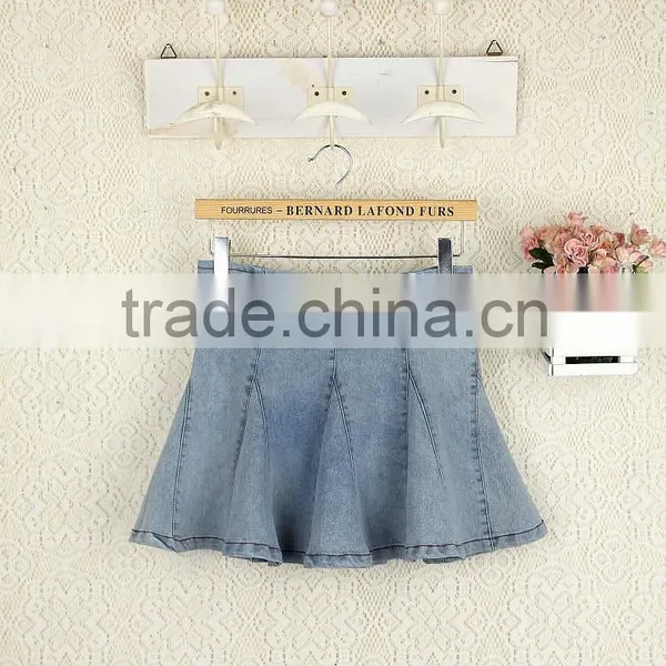 High Waist Short Denim Skirt Women Blue Elasticity Denim Pleated Mini Skirt Girls Ball Gown Sexy Girls in Short Denim Skirt photo-3