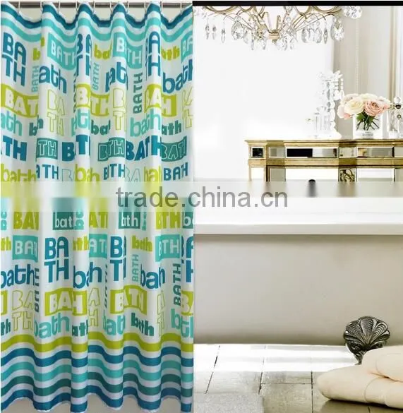 Letter Printed Fresh Style Polyester Mildew Resistant Shower Curtain