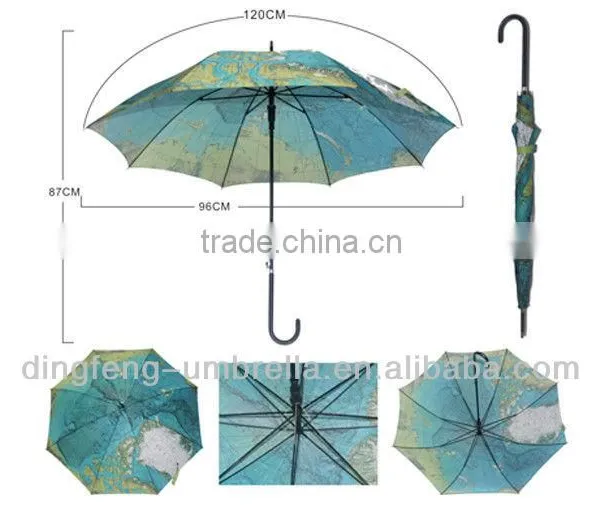 Good Look Popular World Map Picture Straight Umbrella