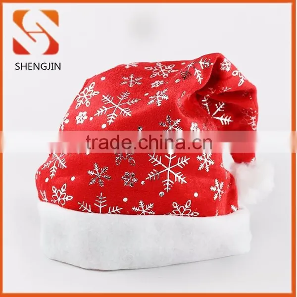 2015 Silver Snowflake Print Red Pleuche Fleece New Year Adult Christmas Hat