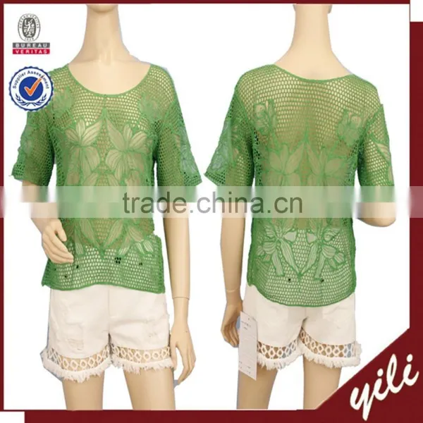 2016 Summer Short Sleeve Mesh Fabric Embroidery Woman Apparel