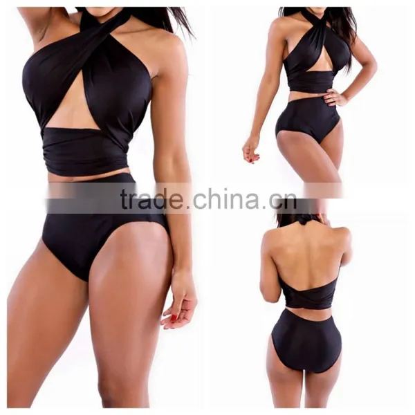 2016 A-bomb High Waist Criss Cross Vintage Bikini Set for Women for Big Busts Without Padded