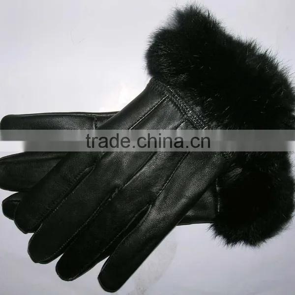 Rabbit Fur Cuff Lady Real Genuine Leather Gloves LG-06 photo-2