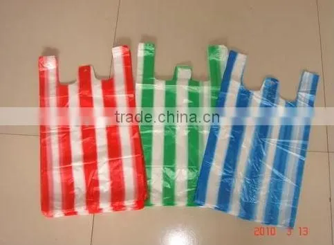 Cheap Stripes HDPE T-shirt Bags / Shopping Bags