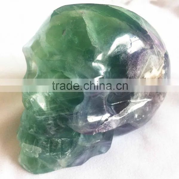 Natural Semi-precious Gemstone Fluorite Skull With Green and Purple Color photo-3
