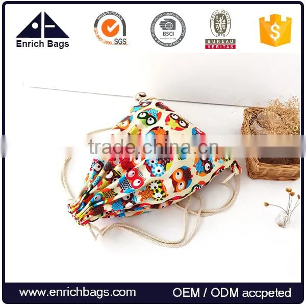 Enrich Drawstring Bag Canvas Cute Owl Design photo-3