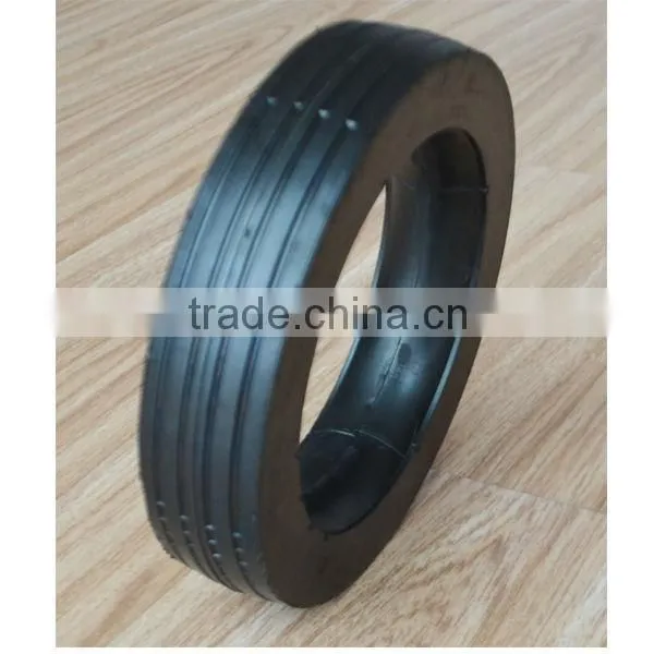 6.7x1.5 Inch Flat Free Rubber Tire With Rib Tread for Material Handling Equipment