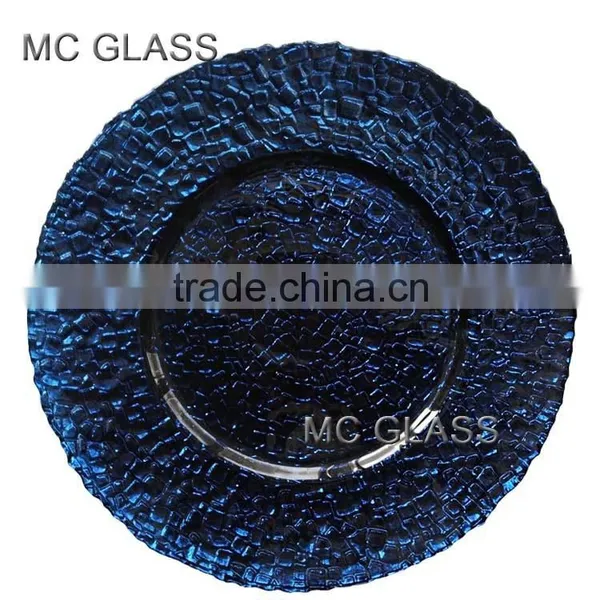 Wholesale Show Plate Hot Selling Elegant Wedding Dark Blue Glass Charger Plate
