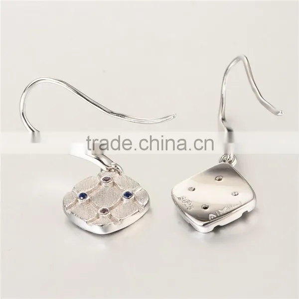 Cheap Made In China Piercing Square Spinel And Ruby Silver Earrings photo-3