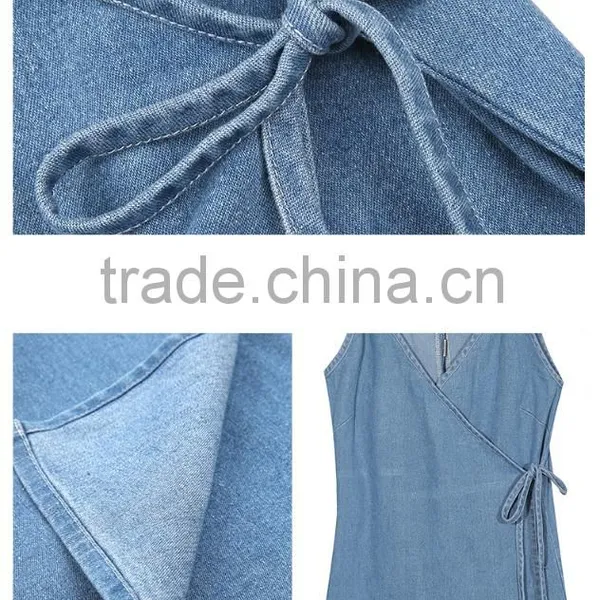 Women's Soft Slim Fit Sleeveless Blue Denim Beach Dress photo-5
