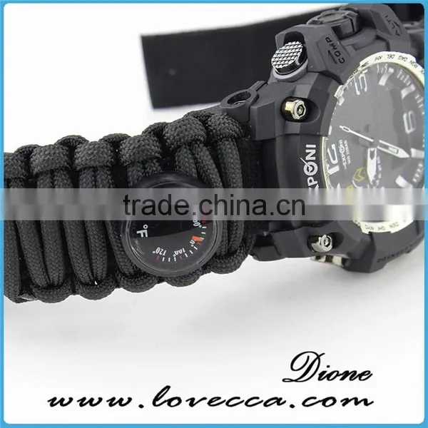 Multifunction Waterproof Survival Paracord Bracelet Watch With Compass Flint Fire Starter Scraper Whistle Gear photo-2