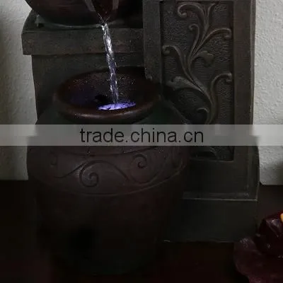 Tiered Pottery Tabletop Water Fountain With LED Lights photo-5