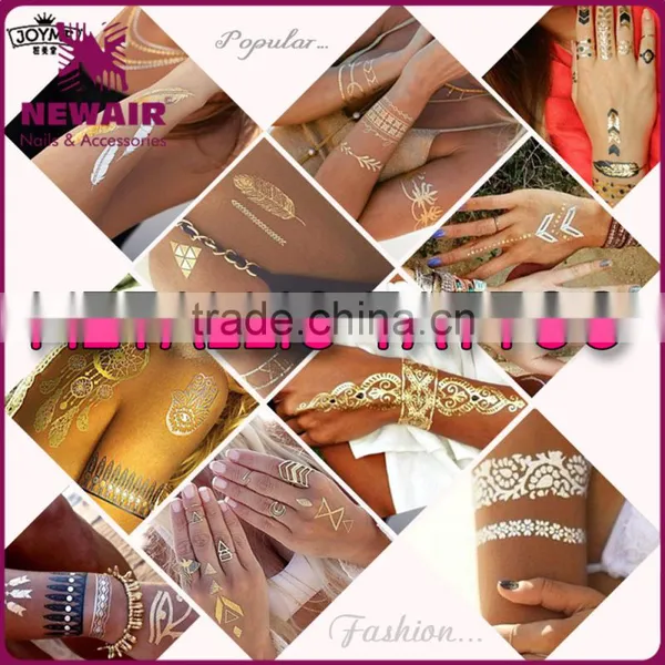 Summer Style Men Women Body Art Gold Metallic Tattoo Sticker photo-6