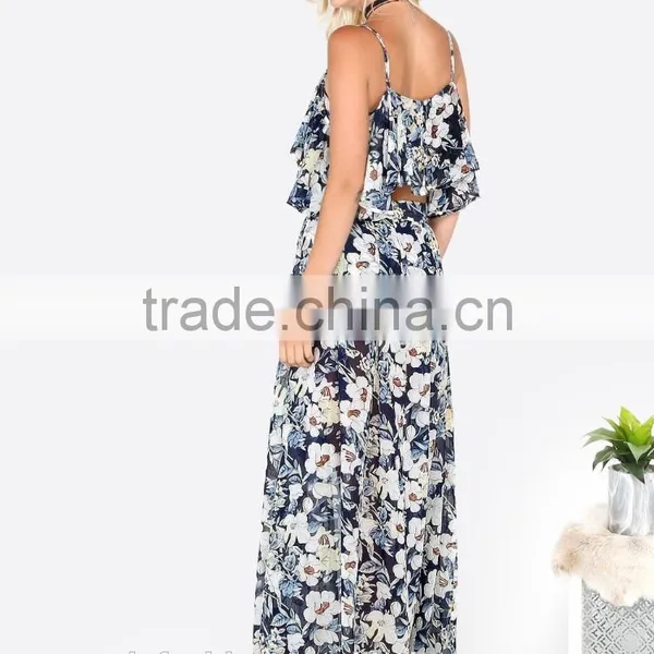 Summer Fashion Boho Clothing Latest Floral Print Skirt Blouse for Ladies photo-3