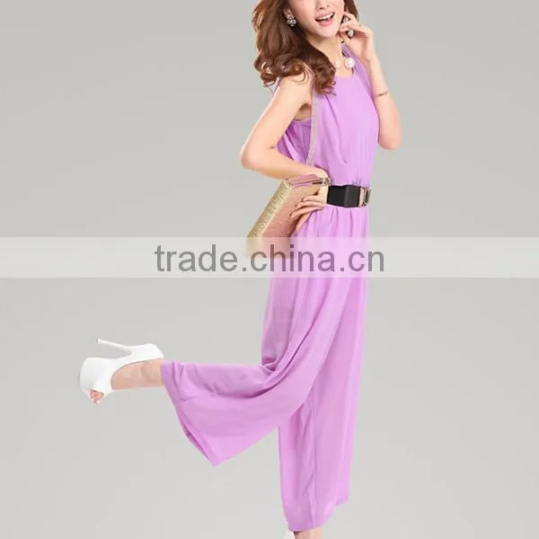 High Quality New Fashion Ladies Chiffon Loose Fit Sleeveless Capris Custom Made Jumpsuit With Leather Belt photo-3