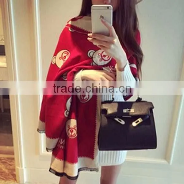 2017 New Model Yong Ladies Scarf Printed Bear Pattern Imitated Cashmere Material 190*65cm Girl Cappa photo-2