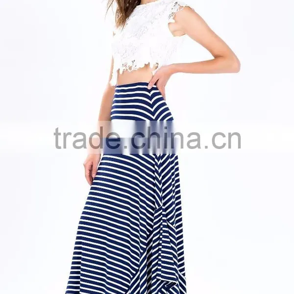 2015 Wholesale Fashion Design Women Stripe Long Skirt Asymmetrical High Waist Maxi Long Skirt for Women photo-4
