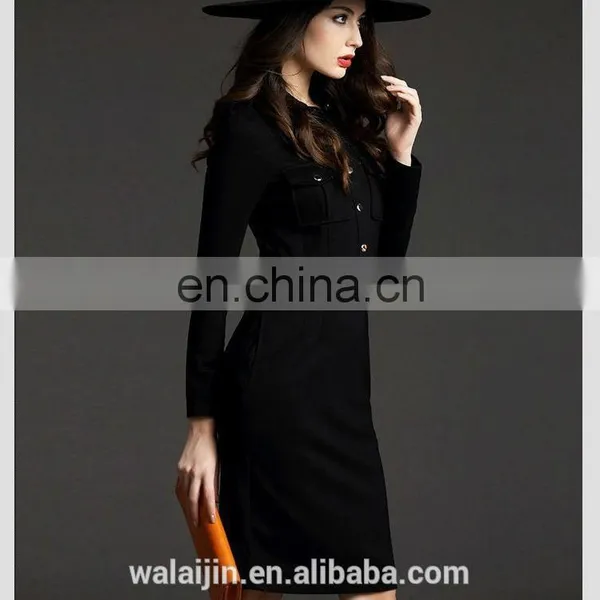 Long Sleeve Pocket on Chest Collar Design High End Woman Communion Dress photo-3
