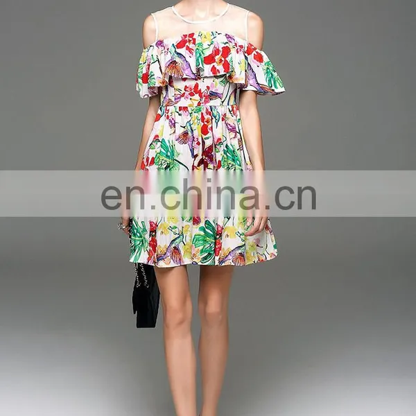 Ladies Cold Shoulder Cute Dress Casual Dress With Frill High Quality Dress photo-3