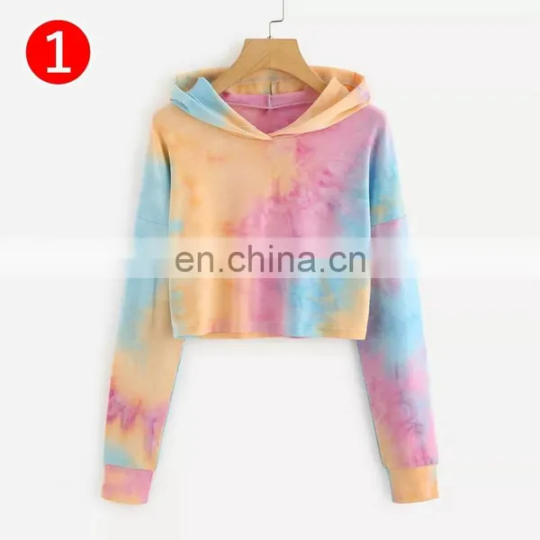 Hoodies Multicolor Casual Women Drawstring Hooded Sweatshirt 2020 Autumn Tie Dye Long Sleeve Hoodies photo-3