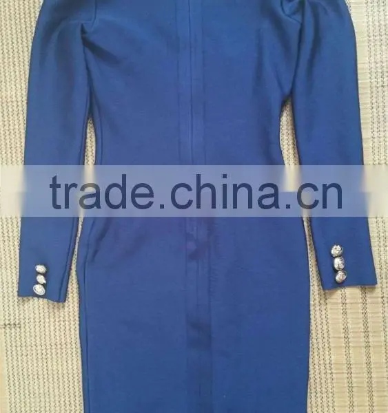 Summer Dress 2016 New Fashion Women Navy Long Sleeve V Neck Evening Bandage Dress Bandage Bodycon Women Wearing photo-5