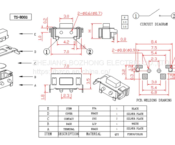 Factory Direct Sale BZCN TS-B003 Hot Sale High Quality Tact Switch photo-3