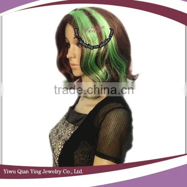 Green and Short Brown Curly Halloween Bob Wigs photo-3