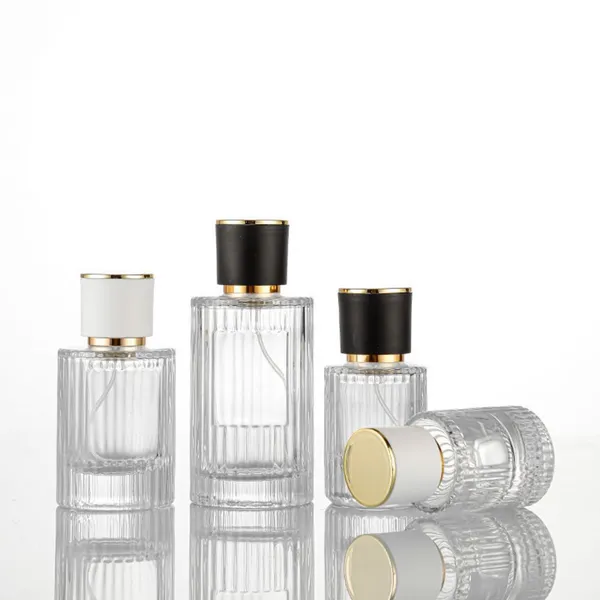 Custom Striped Glass Fragrance Spray Bottles 30ml 50ml Cylinder Perfume Bottle With Cap