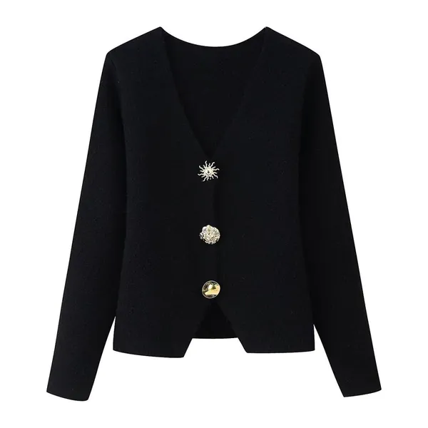 2025 New Fashionable Elegant Women's Clothing Wholesale Metal Buckle Decor V-Neck Sweater Coat ... photo-4