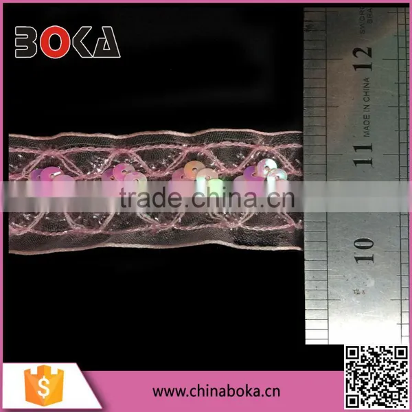 Hot Sale High Quality Cheap Pink Lace Trim With Sequins photo-2