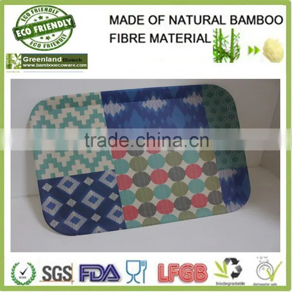 Factory Wholesale Decaled Square Tray Made of Bamboo Fibre Eco Friendly, Bamboo Tray for Party Holding Food and Drink
