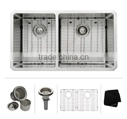 Interior Decoration With CUPC Certificate Handmade Double Bowl Kitchen Cabinets Stainless Steel Kitchen Sink --3318R photo-2