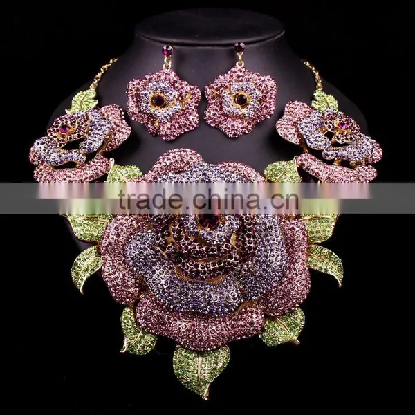 2016 Big Flower Bridal Wedding Jewelry Set/ African Statement Rhinestone Jewelry Set Quality Choice photo-6
