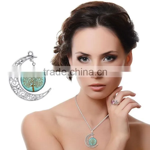 IN STOCK 2016 Silver Plated Color Women Glass Cabochon Pendant Necklace Wholesale photo-6