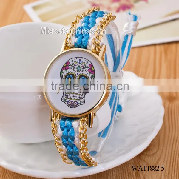 Elastic Knitting Watch Chain Skull Promotional Gift Watch photo-5