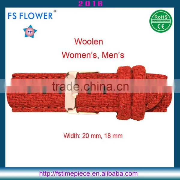FS FLOWER - England Style Woolen Orange Color Watch Strap Leather Back Stitching 18mm, 20mm photo-4