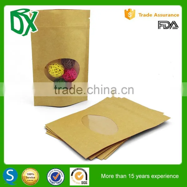 2016 HOT SELL Food Grade Customized Brown Kraft Food Packaging Paper Stand up Pouch Bags With Window and Zipper photo-2