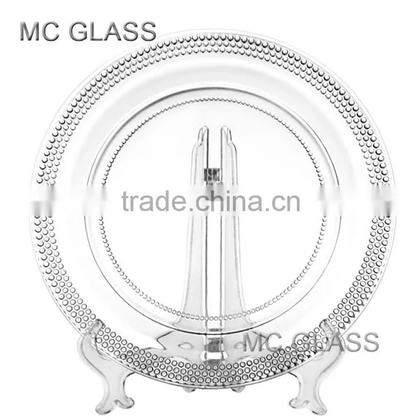 Wholesale Hottest Cheap Wedding and Hotel Decorative Clear Beaded Glass Charger Plate