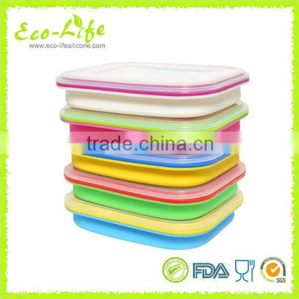100% Silicone Color Frame Collapsible Lunch Box 600ML, Folding Food Fruit Container For Microwave Oven photo-6