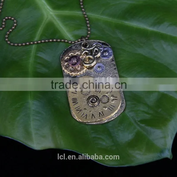 2015 Yiwu Fashion Imitation Jewelry Hot Sale Steampunk Necklace Dog Tag Gear Steam Watch Pendant Cameo Statement Necklace photo-2