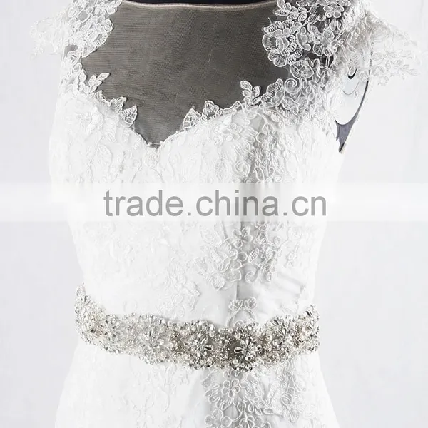 RSW928 Cap Sleeves Illusion Neckline See Through Back Lace Wedding Dresses Mermaid With Detachable Train photo-5