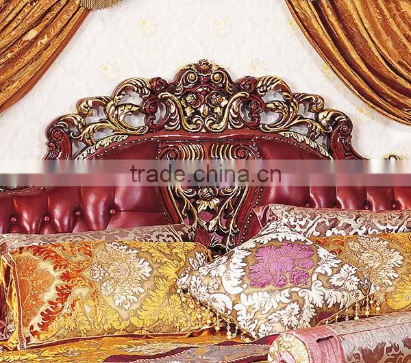 Antique Classic Red Color Solid Wood Wedding King Size Bed, Wedding Bedroom Furniture(MOQ=1 SET) photo-3