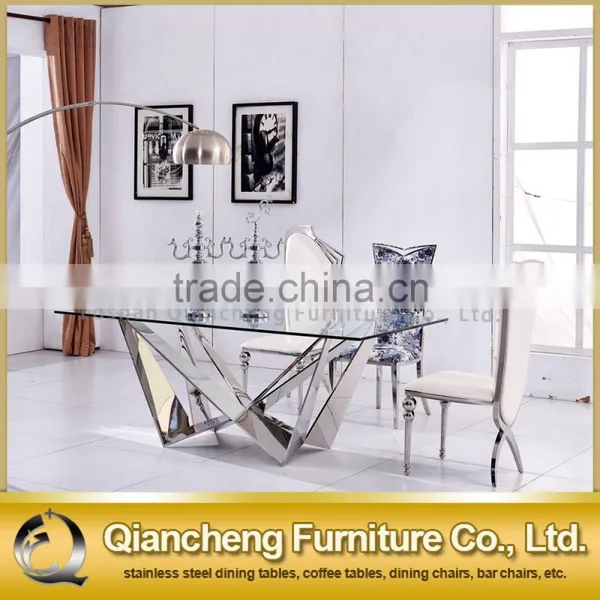 Stainless Steel Dining Table With Glass Set Metal Table photo-2