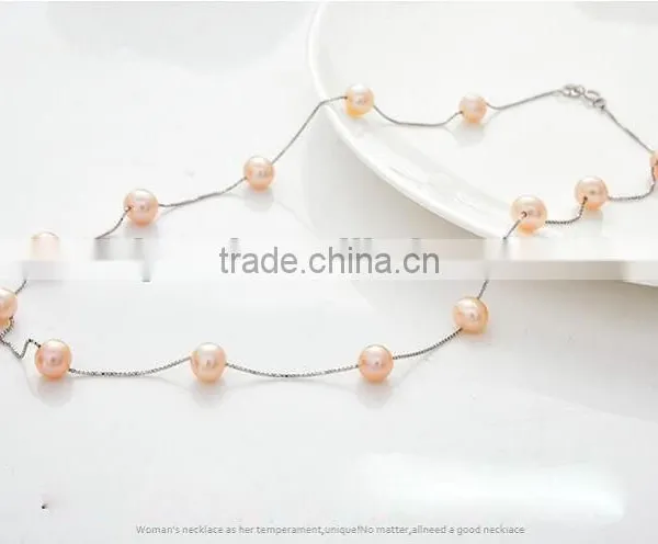 6-7 mm Pink Freshwater Pearl Necklace and Bracelet Sets photo-2