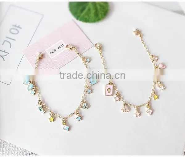 Enamel Star Bowknot Rabbit Pumpkin Carriage the Playing Cards Charms Bracelet Gold Chain Bracelet With Assorted Charms photo-2